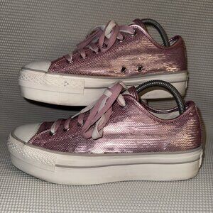 Converse Sequin Pink Platform Low Top Classic Sneakers Shoes Women’s Size 9.5